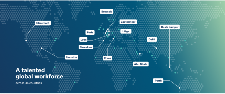 World map "A talented global workforce across 34 countries"