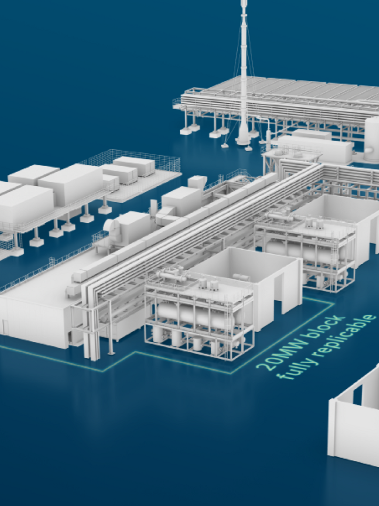 3D model of the New Generation plant with text "20MW block fully replicable"